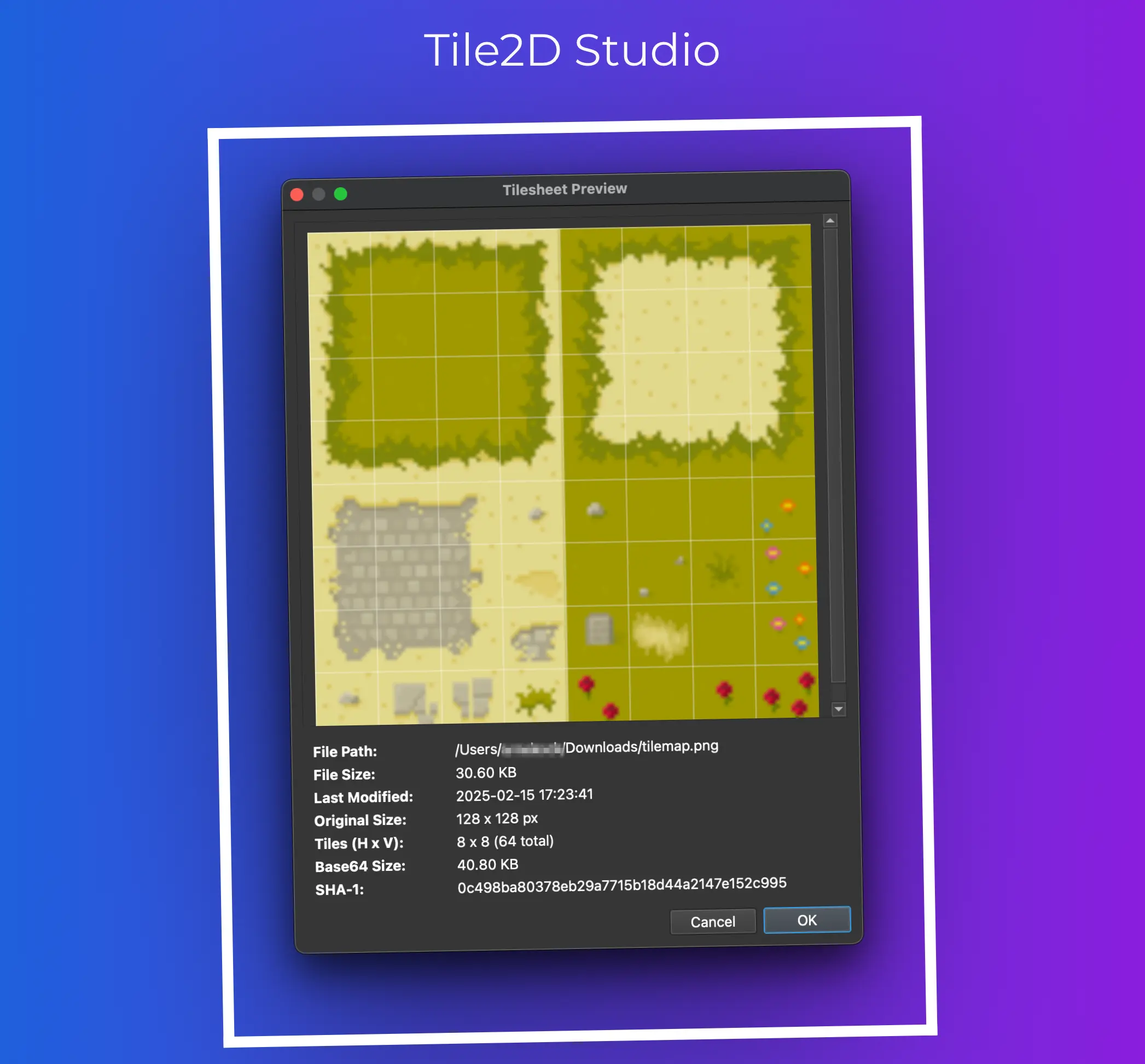 Screenshot of Import Texture dialog in Tile2D Studio