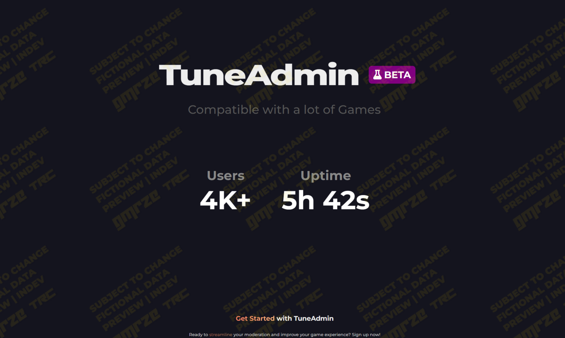 Screenshot of Tuneadmin homepage